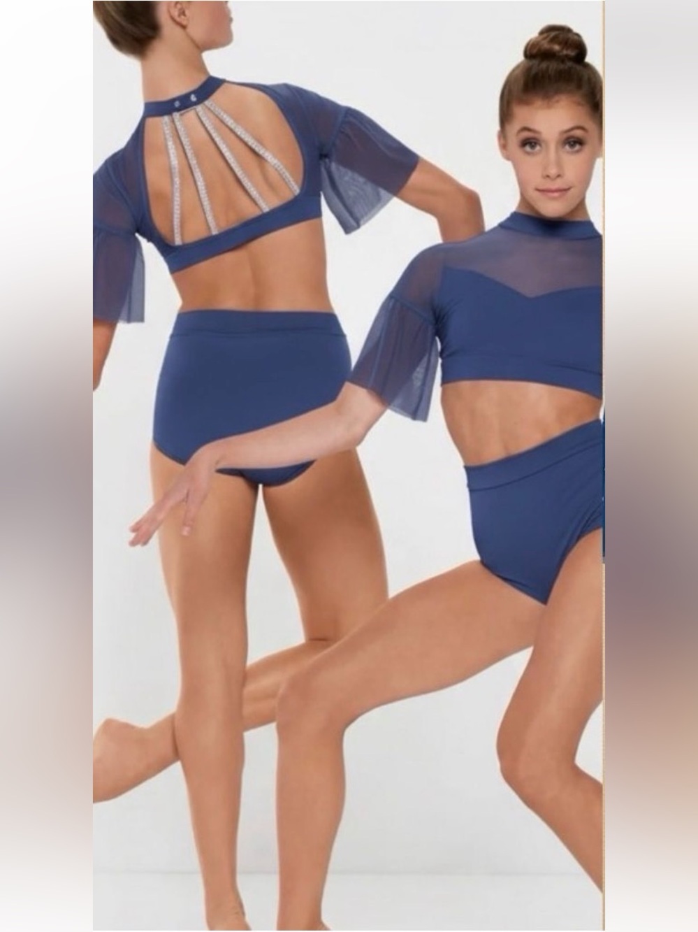Kelle dance solo costume dark blue 2 piece 2972 butterflies illusion LC child